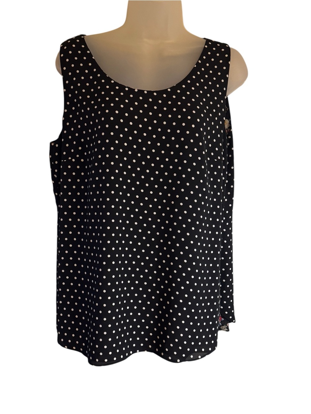 CHICO'S Flowy Black Floral/Black White Polka Dot Reversible Top MEDIUM #V - Picture 2 of 7